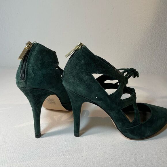 White House black market Money Green Suede Lace Up Heels 9 - Picture 9 of 10